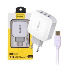 Adaptador Carregador Rápido Foneng T310 com Micro Cabo 3 USB 3,1A Branco Adaptador Carregador Rápido Foneng T310 com Micro Cabo 3 USB 3,1A Branco